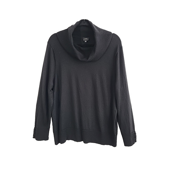 Talbots 100% Merino Wool Cowl Neck Sweater 2X Black Cozy Classic Timeless Knit - Picture 1 of 12